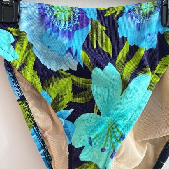 90s Vtg Floral Bikini Swimwear Matching Boho Blue Green 36C Medium Women’s Top - Picture 12 of 13